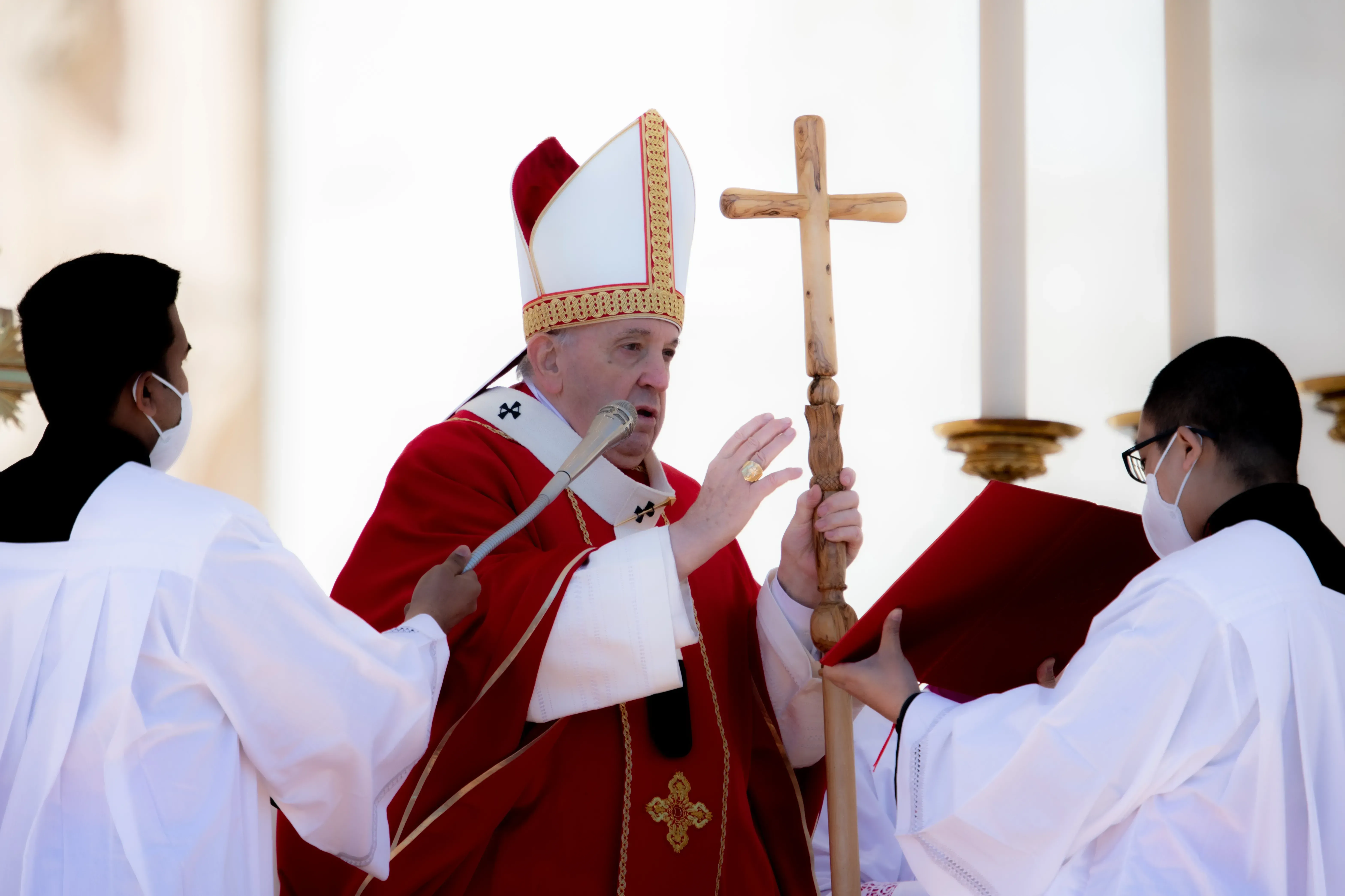 Le pape François le dimanche des Rameaux 2022. Daniel Ibanez/CNA