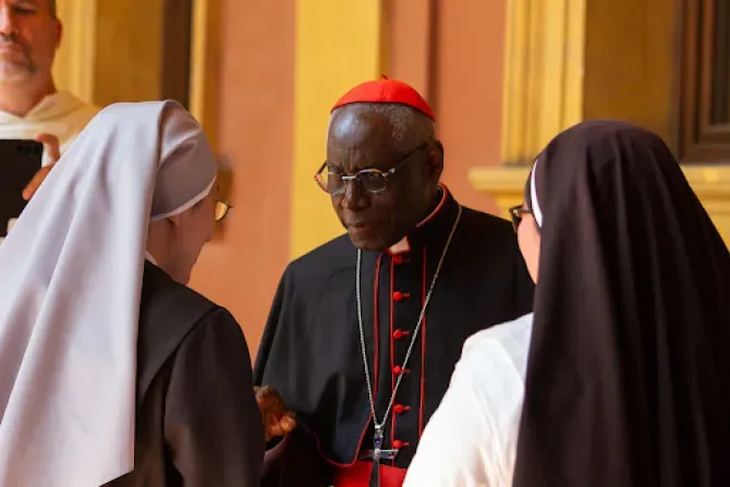 Le cardinal Robert Sarah s'adresse aux étudiants et aux professeurs de l'Université pontificale Saint-Thomas d'Aquin le 25 mai 2023. | Crédit : Benedicte Cedergren/Angelicum