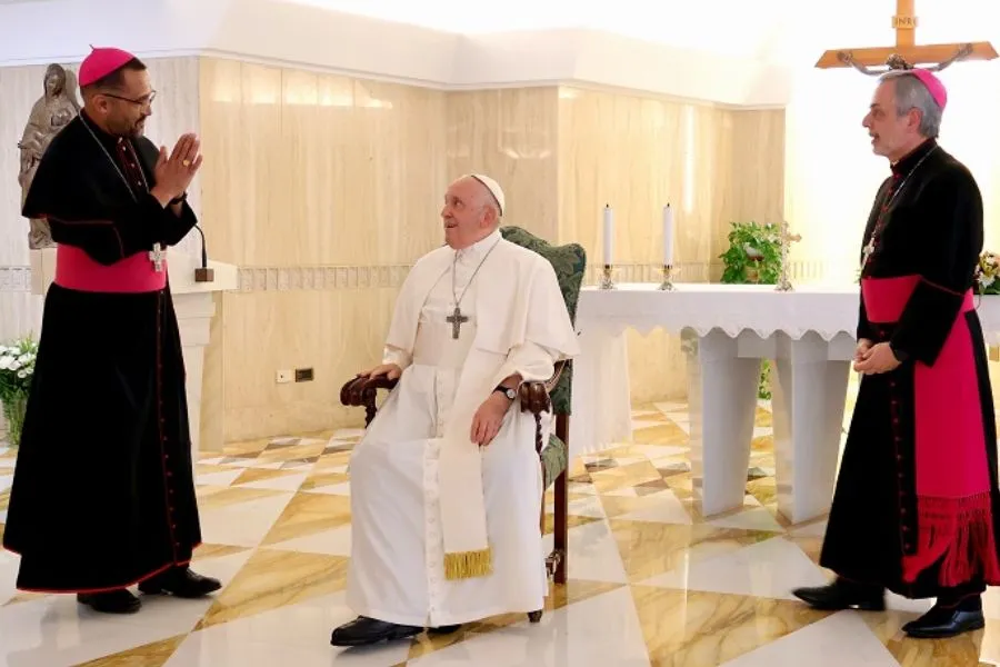 Le président de la SACBC, Mgr Sithembele Sipuka, salue le pape François lors de la visite ad limina à Rome. Crédit : SACBC