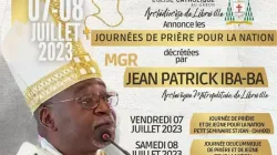 Une affiche annonçant les journées nationales de prière pour des élections pacifiques au Gabon. Crédit : Archidiocèse de Libreville / 