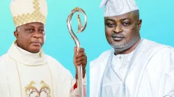 Mgr Adewale Martins (à gauche), archevêque de Lagos, et Mudashiru Ajayi Obasa (à droite), président de la Chambre d'assemblée de l'État de Lagos (LAHA). / 