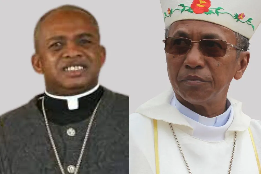 Mgr Jean Claude Randrianarisoa (à droite), évêque du diocèse de Miarinarivo à Madagascar, prend sa retraite et Mgr Marie Fabien Raharilamboniaina (à gauche), évêque du diocèse de Morondava à Madagascar,  nommé administrateur apostolique du siège épiscopal malgache.