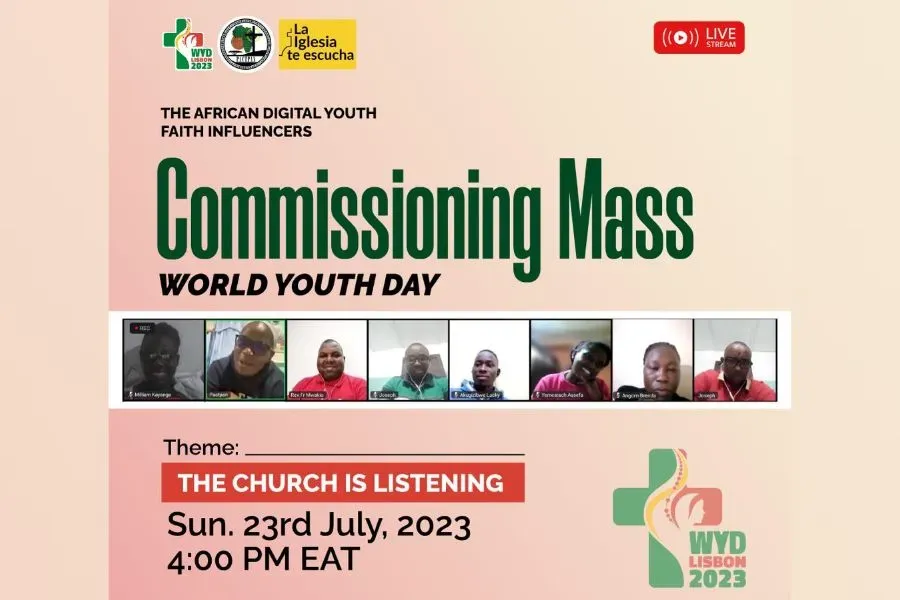 Affiche annonçant la messe de commissionnement pour les membres de l'African Digital Faith Influencers participant aux Journées mondiales de la jeunesse à Lisbonne. Crédit : African Digital Faith Influencers / 