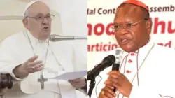 Le pape François lors de l'audience générale du 17 mai 2023 (à gauche) et le cardinal Fridolin Ambongo, président du Symposium de la Conférence épiscopale d'Afrique et de Madagascar (SCEAM) (à droite). Crédit : Daniel Ibanez/SECAM / 