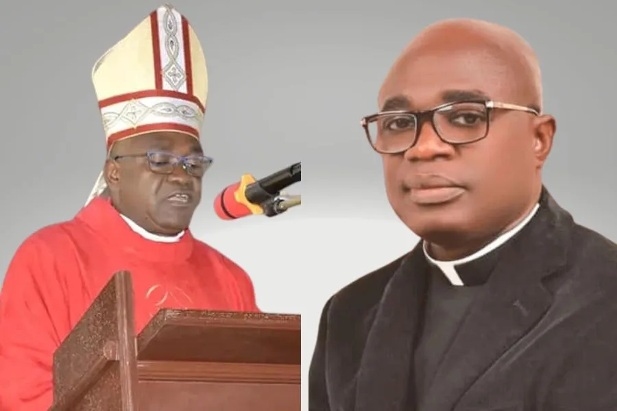 Mgr Isaac Bundepuun Dugu (à gauche) et le gouverneur Hyacinth Iormem Alia (à droite).