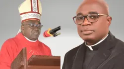 Mgr Isaac Bundepuun Dugu (à gauche) et le gouverneur Hyacinth Iormem Alia (à droite). / 