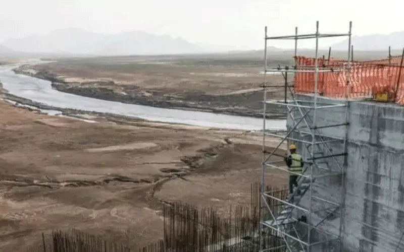 Le barrage Grand Renaissance d'Éthiopie en construction sur le Nil dans le Guba Woreda, région de Benishangul Gumuz, Éthiopie. Domaine public