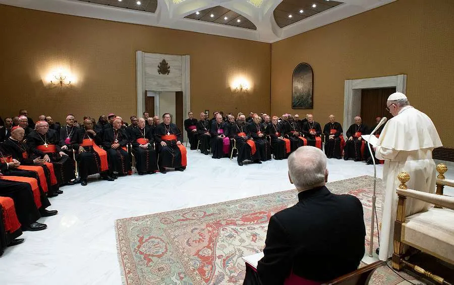 Le pape François s'adresse aux participants à l'assemblée plénière de la Congrégation pour le culte divin dans l'auletta de la salle Paul VI du Vatican, le 14 février 2019. Vatican Media