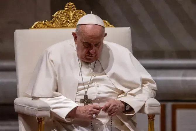 Pope Francis invokes the Virgin Mary as Queen of Peace and Mother of Mercy at a prayer vigil for peace in St. Peter's Basilica, Friday, Oct. 27. | Credit: Courtney Mares