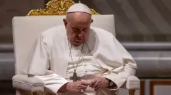 Pope Francis invokes the Virgin Mary as Queen of Peace and Mother of Mercy at a prayer vigil for peace in St. Peter's Basilica, Friday, Oct. 27. | Credit: Courtney Mares / 