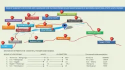 Carte montrant les 11 routes de desserte en construction dans le diocèse de Tombura-Yambio au Soudan du Sud. / Diocèse de Tombura-Yambio