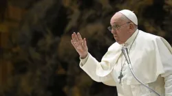 Le pape François donne une bénédiction lors de l'audience générale du mercredi 17 janvier 2024, dans la salle d'audience Paul VI au Vatican. | Crédit : Vatican Media / 