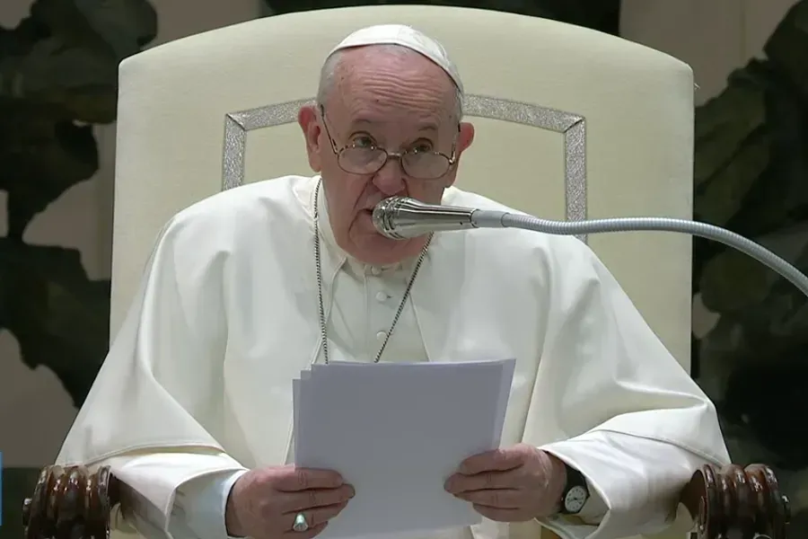 L'audience générale du Pape François dans la salle Paul VI au Vatican, le 12 janvier 2021. Capture d'écran de la chaîne YouTube Vatican News.