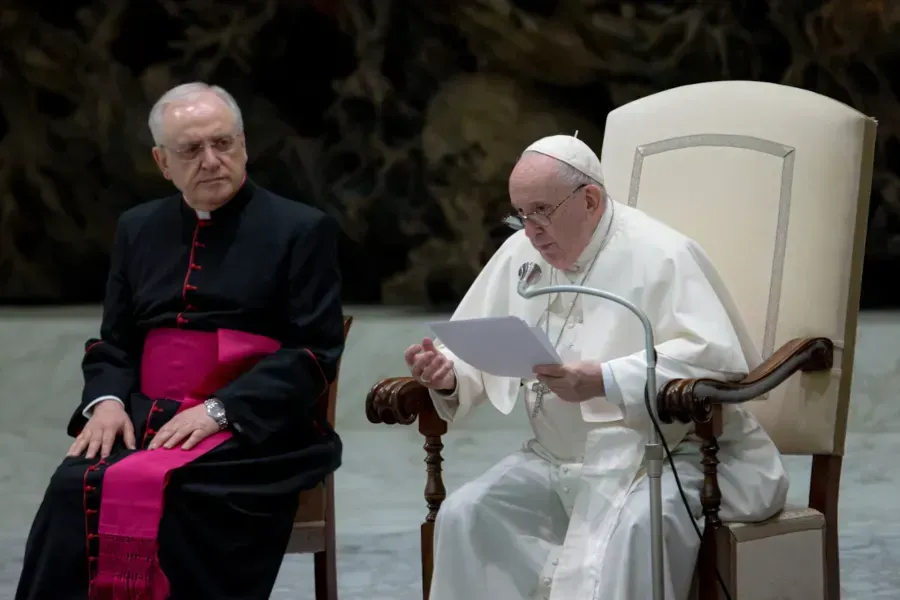 L'audience générale du Pape François dans la salle Paul VI au Vatican, le 19 janvier 2021. Daniel Ibáñez/CNA.