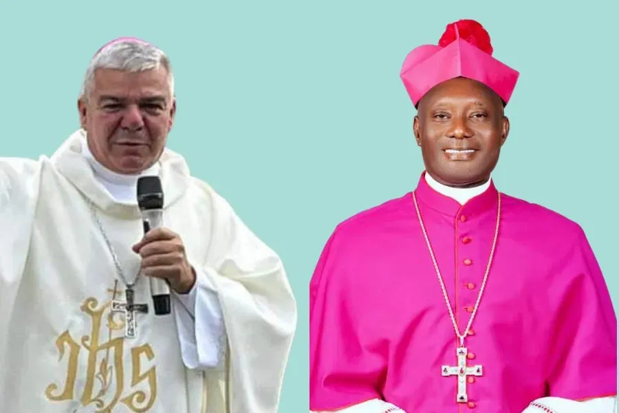 Mgr Walter Erbì (à gauche), Nonce apostolique en Sierra Leone, au Libéria et en Gambie, et Mgr Bob John Hassan Koroma (à droite), nouvel Ordinaire local du diocèse de Makeni en Sierra Leone. Crédit : Diocèse de Makeni / 